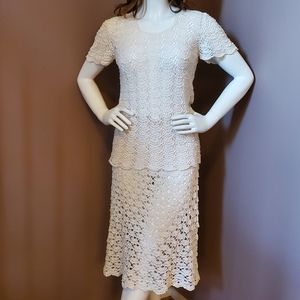 Vintage  2 piece off white cotton crochet dress M